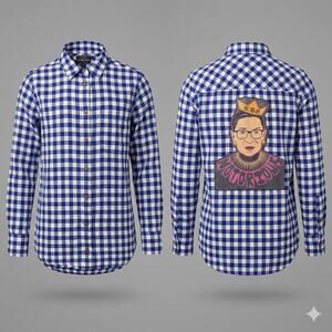 J.Crew Gingham Button-Down Shirt, Boy's Size 4, "Notorious RBG" Patch, Pre-owned